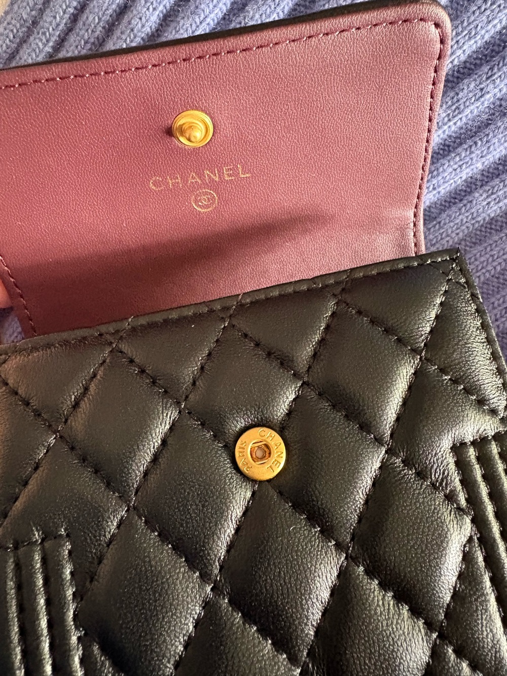 CHANEL Black Quilted Leather Mini Tri-Fold Wallet with Gold CC Hardware - Picture 3 of 10